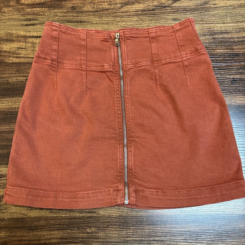 We The Free by Free People Denim  Rust Zip Front Mini Skirt Size 28 EUC